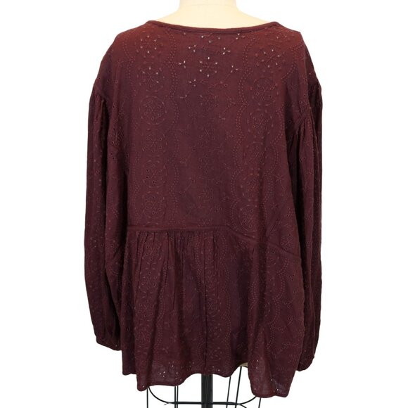OLD NAVY Oversized Embroidered Eyelet Peasant Top Size 3X NWT Reddish Brown - Picture 4 of 9